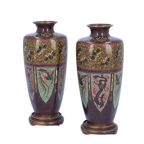 Pair of Small Meiji Period Cloisonné Vases image-1