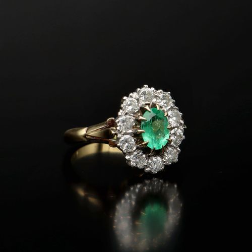 18ct Gold Emerald and Diamond Ring image-1