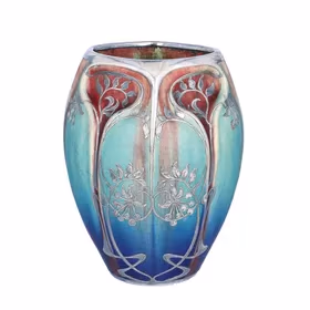 Art Nouveau Silver Overlay French Ceramic Vase