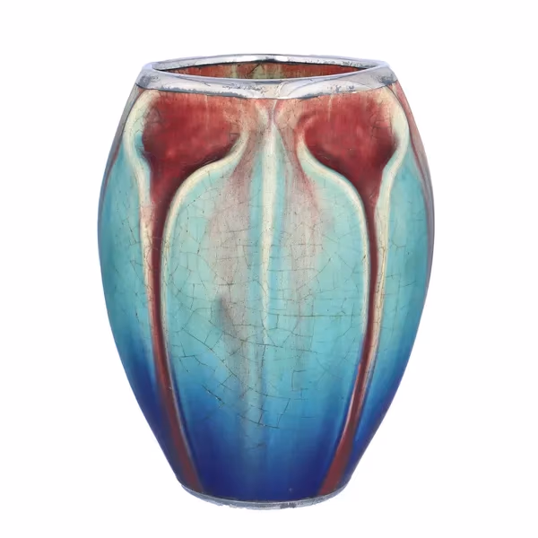 Art Nouveau Silver Overlay French Ceramic Vase