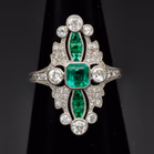 Platinum Art Deco Style Emerald and Diamond Ring
