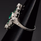 Platinum Art Deco Style Emerald and Diamond Ring