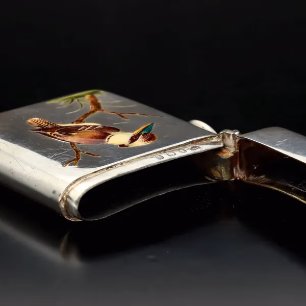 Edwardian Silver Vesta Case Decorated with an Enamel Kookaburra
