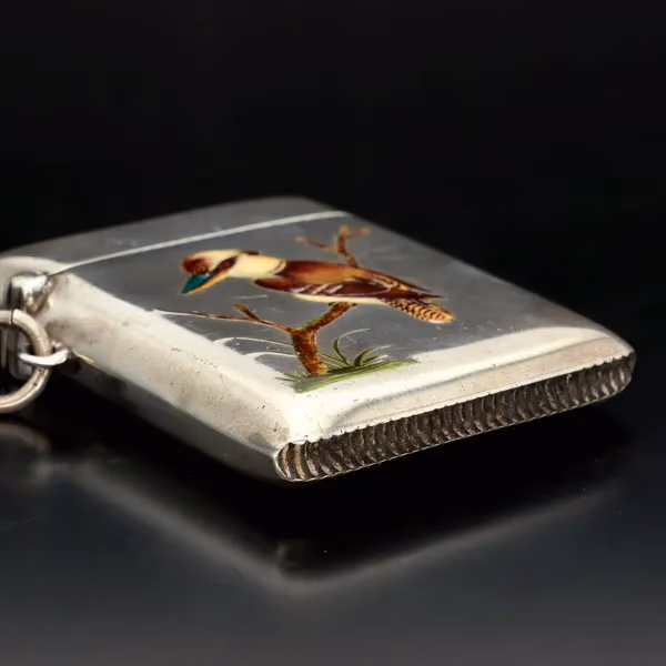 Edwardian Silver Vesta Case Decorated with an Enamel Kookaburra