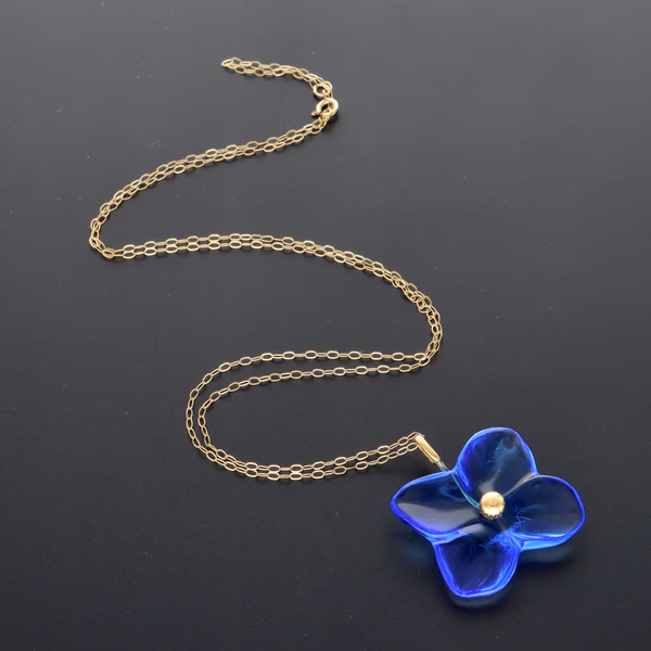 Baccarat Hortensia Blue Crystal Flower Necklace