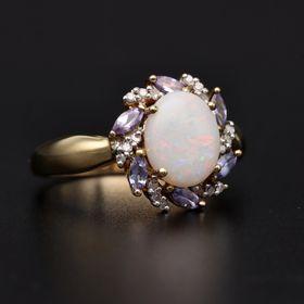 Gold Opal Tanzanite Diamond Ring