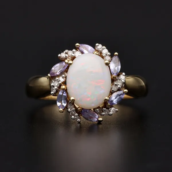 Gold Opal Tanzanite Diamond Ring