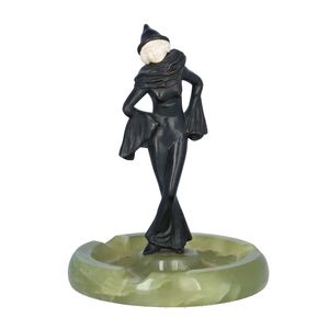 Art Deco Bronze Figure and Onyx Ashtray