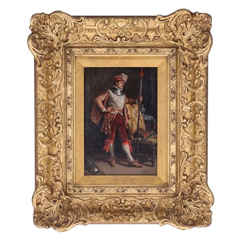 19th Century Oil on Canvas The Guard by Louis-Georges Brillouin image-1