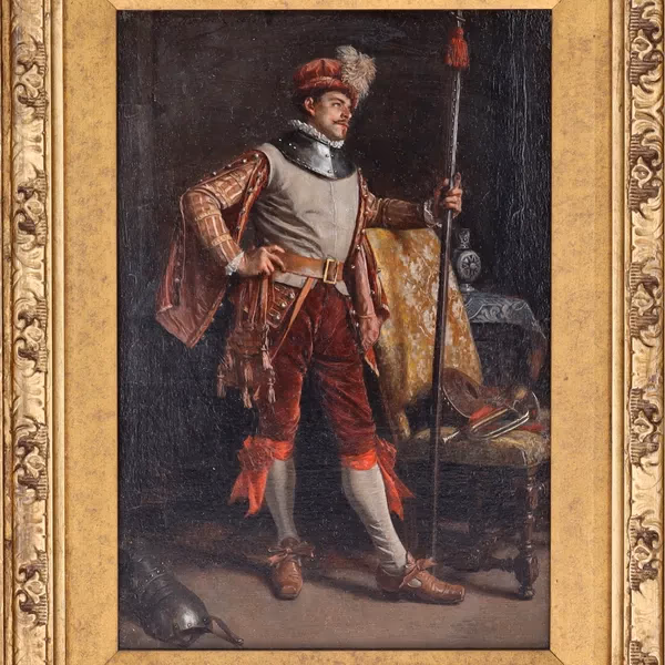 19th Century Oil on Canvas The Guard by Louis-Georges Brillouin
