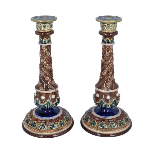 Early 20th Century Pair of Large Doulton Lambeth Candlesticks image-1