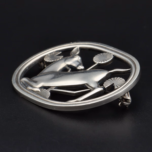 A Danish Sterling Silver 256 Kneeling Fawn Design Brooch