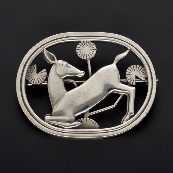 A Danish Sterling Silver 256 Kneeling Fawn Design Brooch