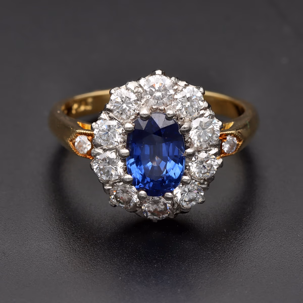 18ct Yellow Gold Sapphire & Diamond Cluster Ring