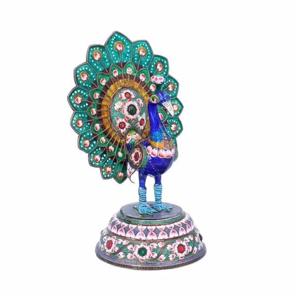19th Century Silver and Enamel Peacock