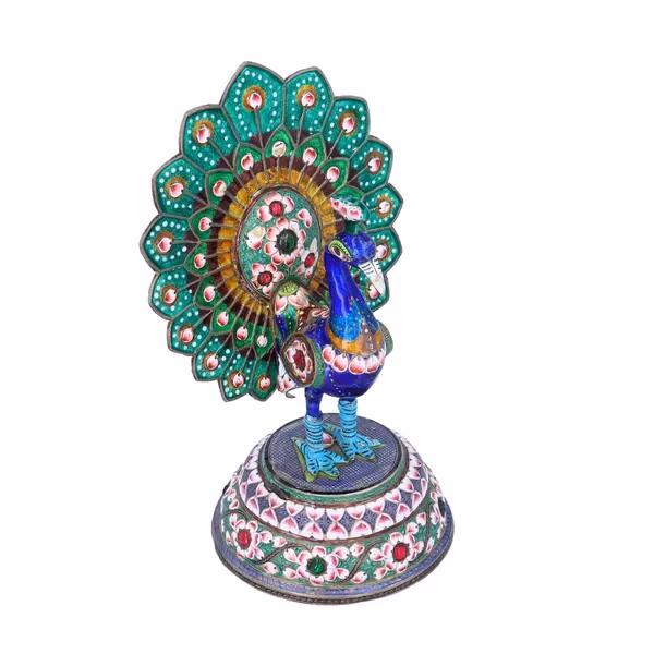 19th Century Silver and Enamel Peacock