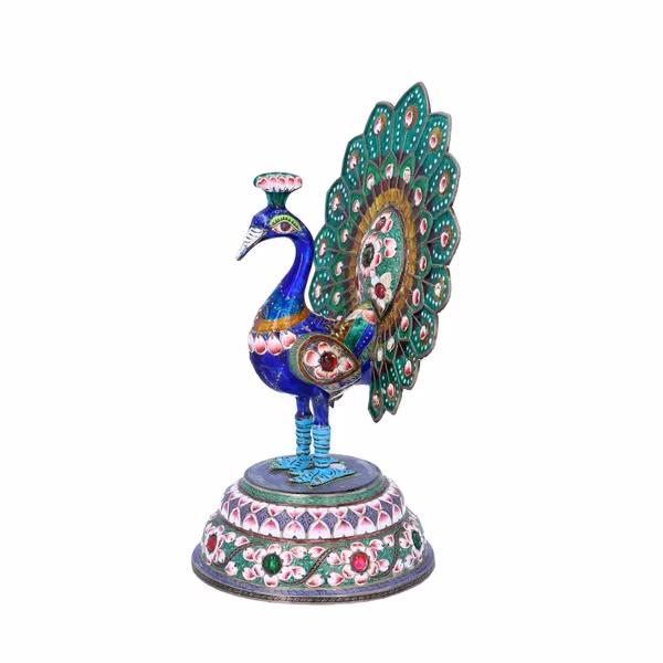 19th Century Silver and Enamel Peacock