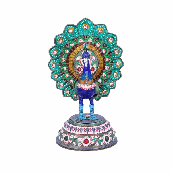 19th Century Silver and Enamel Peacock