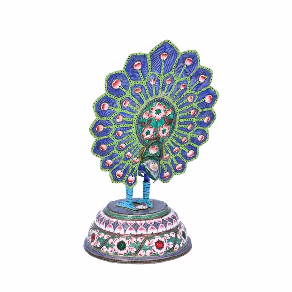 19th Century Silver and Enamel Peacock