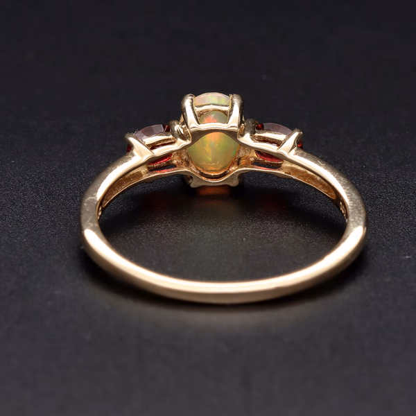 9ct Gold Opal and Red Spinel Ring