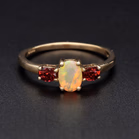 9ct Gold Opal and Red Spinel Ring