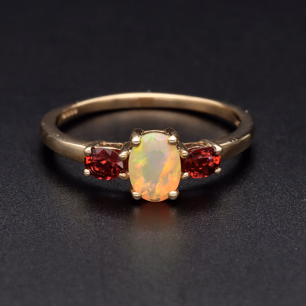 9ct Gold Opal and Red Spinel Ring