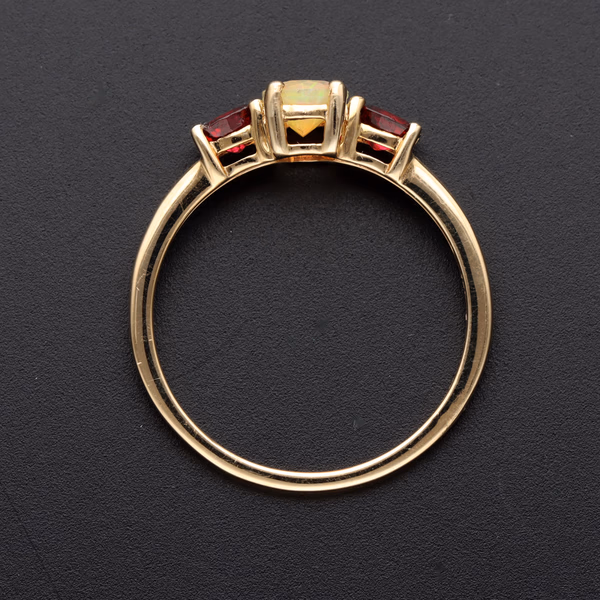 9ct Gold Opal and Red Spinel Ring