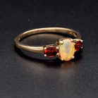 9ct Gold Opal and Red Spinel Ring