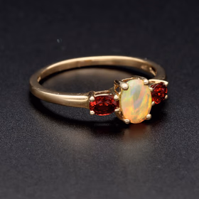 9ct Gold Opal and Red Spinel Ring