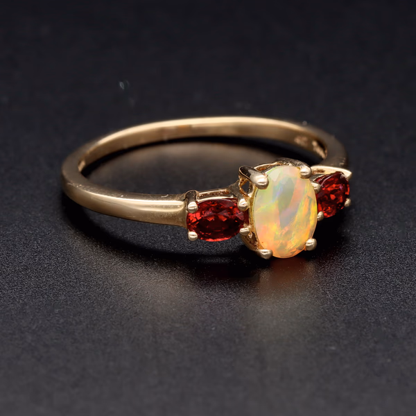 9ct Gold Opal and Red Spinel Ring