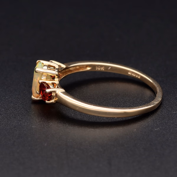9ct Gold Opal and Red Spinel Ring