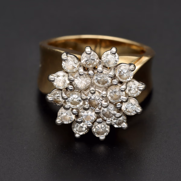 Vintage 14k Gold Diamond Cluster Ring
