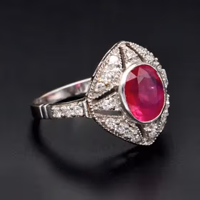 Art Deco 1930's 18ct White Gold Burmese Ruby & Diamond Ring