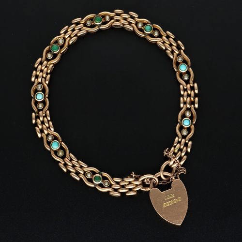 9ct Gold Pearl and Turquoise Bracelet image-1