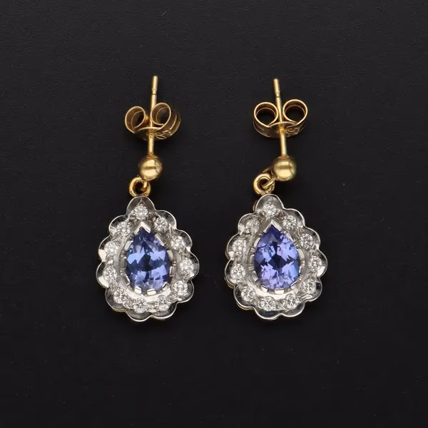 18ct Gold Tanzanite and Diamond Earrings