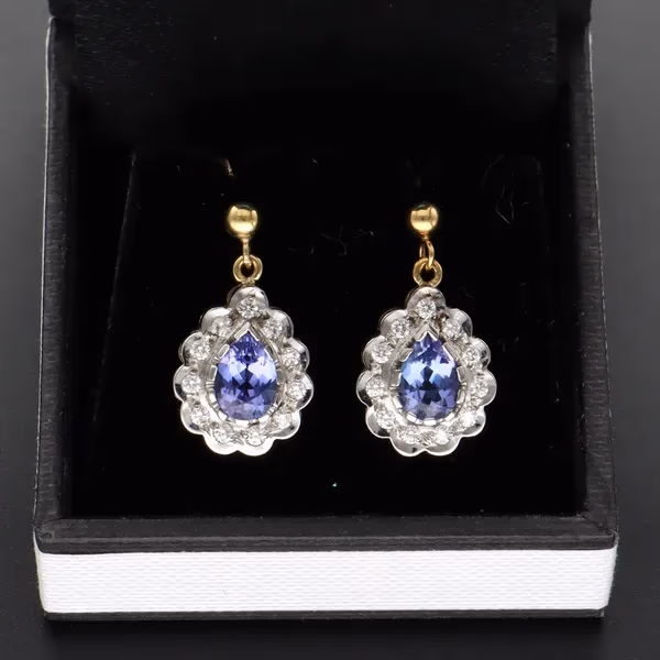 18ct Gold Tanzanite and Diamond Earrings