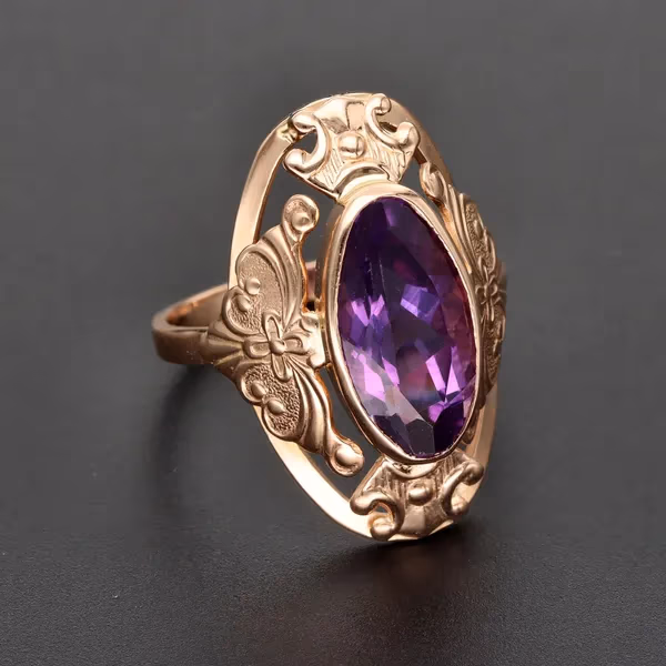 14ct Yellow Gold Vintage Russian Amethyst Ring