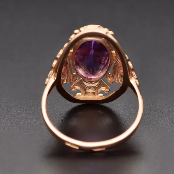 14ct Yellow Gold Vintage Russian Amethyst Ring