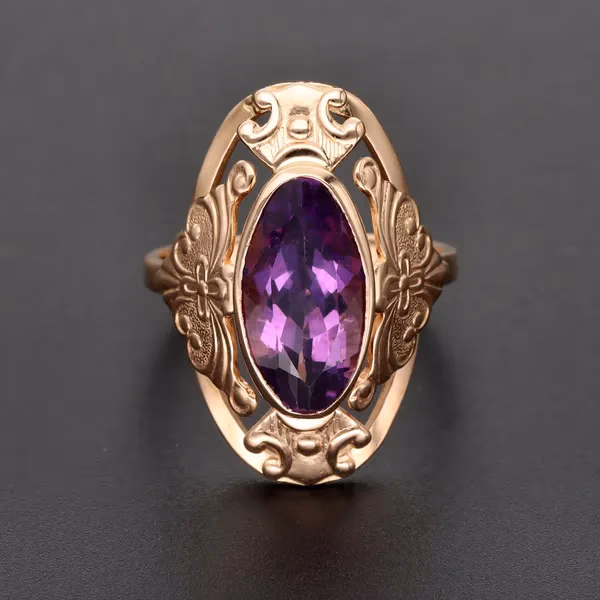 14ct Yellow Gold Vintage Russian Amethyst Ring