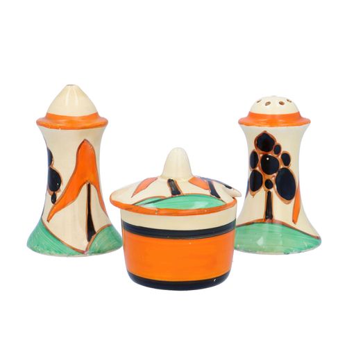 Clarice Cliff Orange Trees and House Muffineer Set image-2
