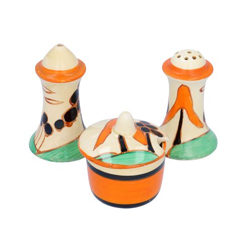 Clarice Cliff Orange Trees and House Muffineer Set image-1