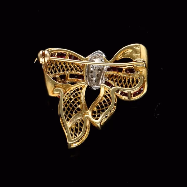 Vintage 18ct Gold, Diamond and Ruby Bow Brooch