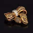 Vintage 18ct Gold, Diamond and Ruby Bow Brooch