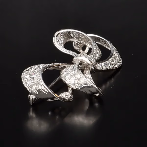 Platinum and Diamond Bow Brooch
