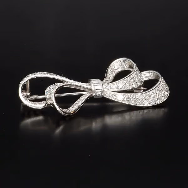 Platinum and Diamond Bow Brooch