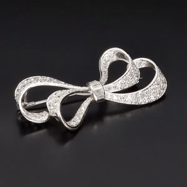 Platinum and Diamond Bow Brooch