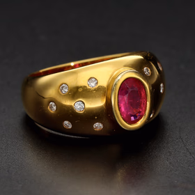 Bespoke 18k Yellow Gold Ruby and Diamond Ring