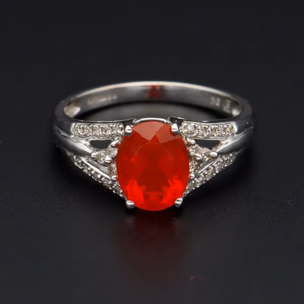 Gold Fire Opal Diamond Ring