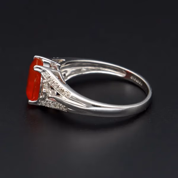 Gold Fire Opal Diamond Ring