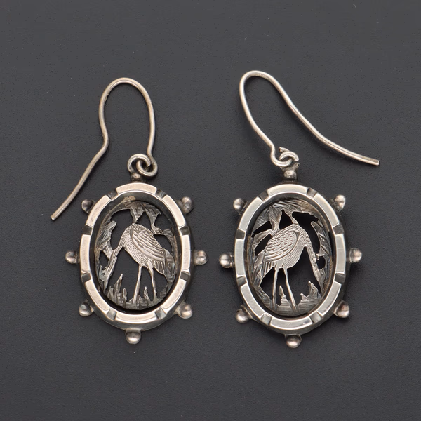 Antique Victorian Aesthetic Movement Silver Brooch & Earrings Suite